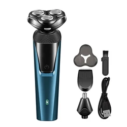 Rechargeable Multifunctional Men's Grooming Kit with Trimmer and Shaver (Blue)