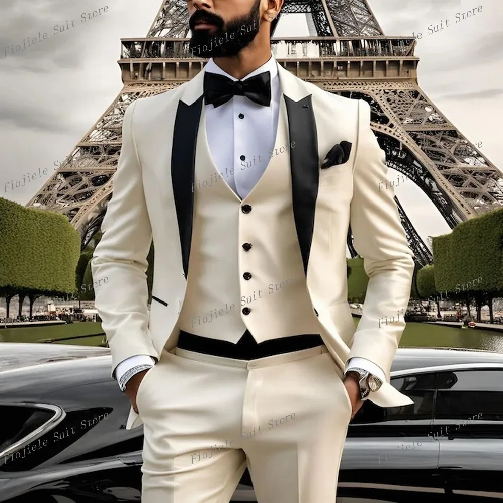 New Black Lapel Dark Orange Business Suit Groom Groomsman Prom Wedding Party Formal Men Tuxedos 3 Piece Set Blazer Vest Pants
