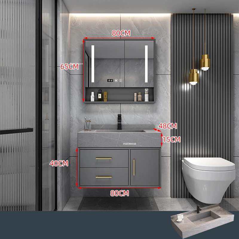 Modern Luxury Smart Bathroom Furniture Cabinets Combination Washbasin Household Design Bathroom Storage Cabinets Slate Cabinet