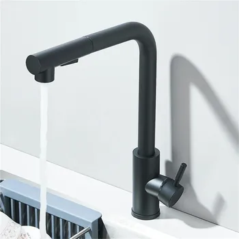 This stainless steel pull-down faucet features a single handle and single hole design, making it suitable for kitchens and RVs.
