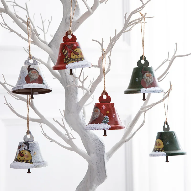 

Christmas Crafts Christmas Decoration Pendant Handmade Painted Hemp Rope Old Man Snowman Iron Bell Holiday Shop Window Widget