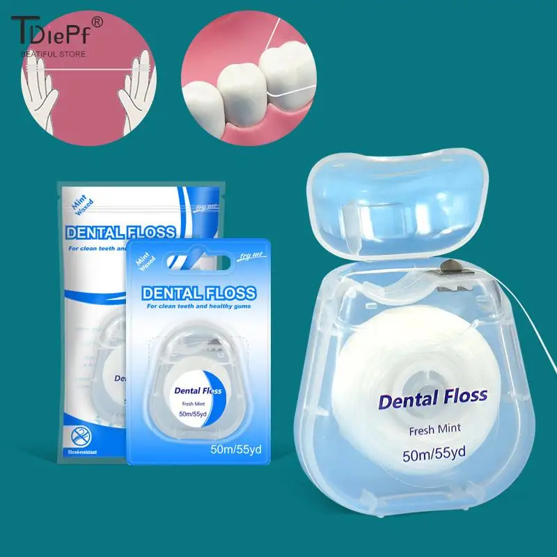 1Roll 50m Portable Floss Portable Floss Care Picks Tooth Cleaning Tool With Case Practical Health Hygiene Supplies Oral Care dental floss dental floss stick dental floss sticks