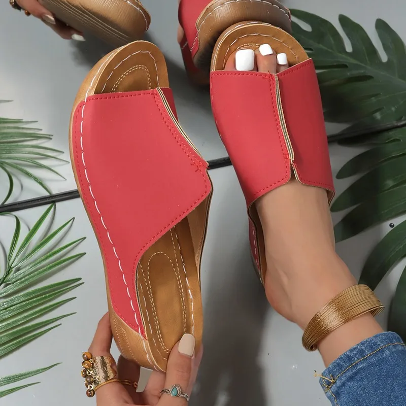 Women's Summer Flip-flops Fashion PU Platform Women's Sandals Bohemian Style Casual Wedge Heels Home Trend Slippers Women