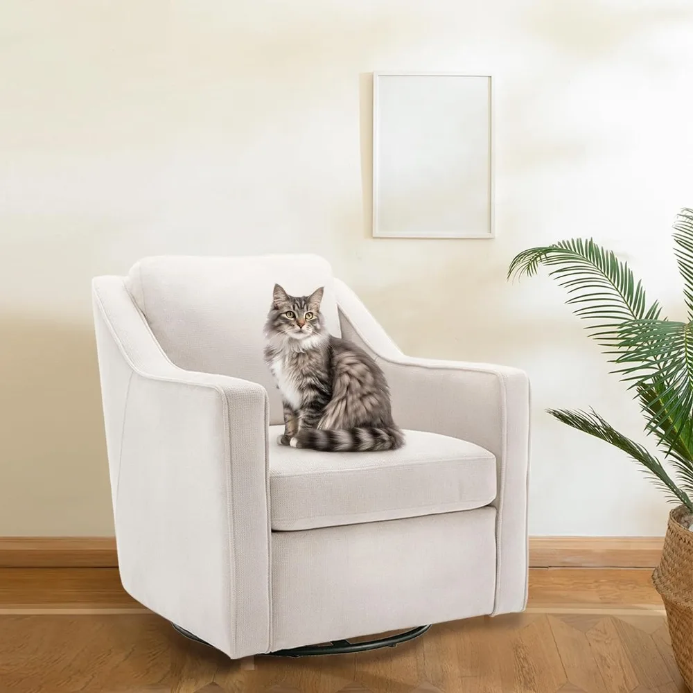 

Upholstered 360° Swivel Accent Chair with Track Arms, Thick Padded Arm Chair with Solid Metal Base