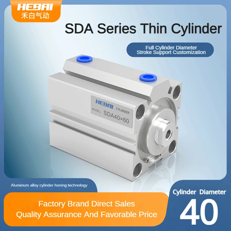 

HEBAI Pneumatic SDA 40 Series Cylinder Pneumatic Aluminum Alloy Double Action Compact Type 40mm Bore To 60/70/80/90/100mm Stroke