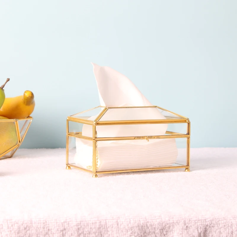 Tissue Box Nordic Creative Glass Gold Paper Box Living Room Household Waterproof Home Decor Luxury Simple Napkin Towel Box Paper 4