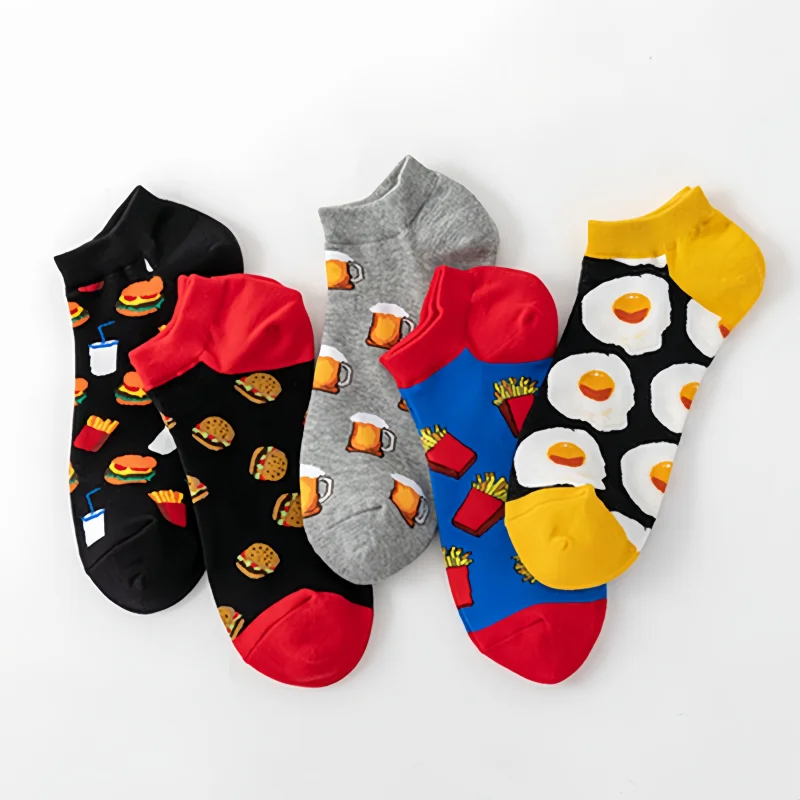 Paris Fruit Print No Show Socks 1/5 Men Women Summer Anti-Slip Invisible Socks Damen Herren Calcetines Sokken Comfort Ankle