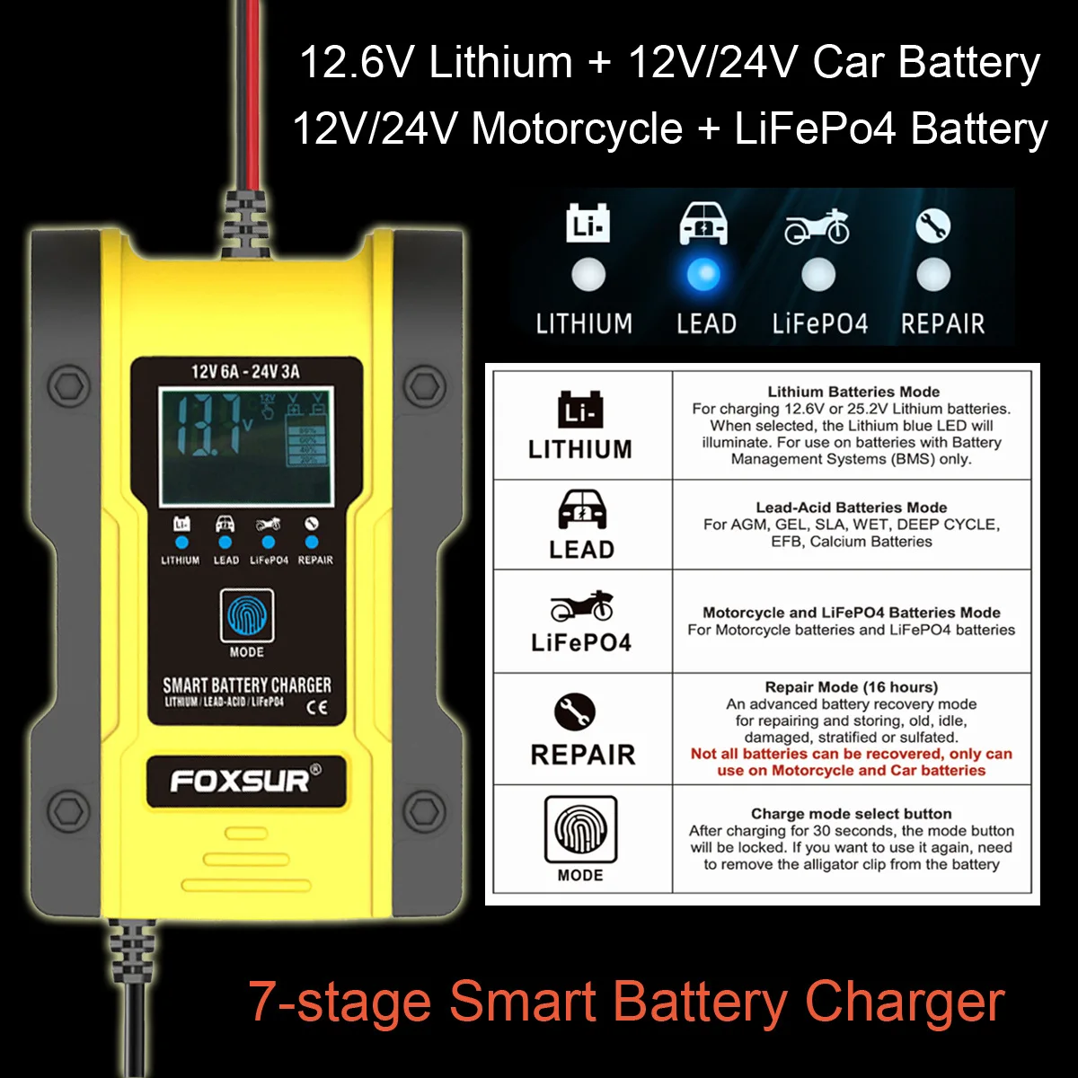 12v 24v Mantenedor Cargador Inteligente Batería Agm Gel Wet