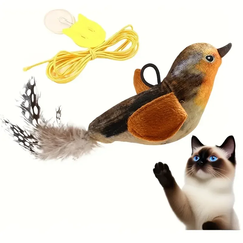 Interactive Touch-Activated Flapping Bird Cat Toy Plush Sparrow Kicking Toy with Realistic Chirping Sound, Suitable for Exercise