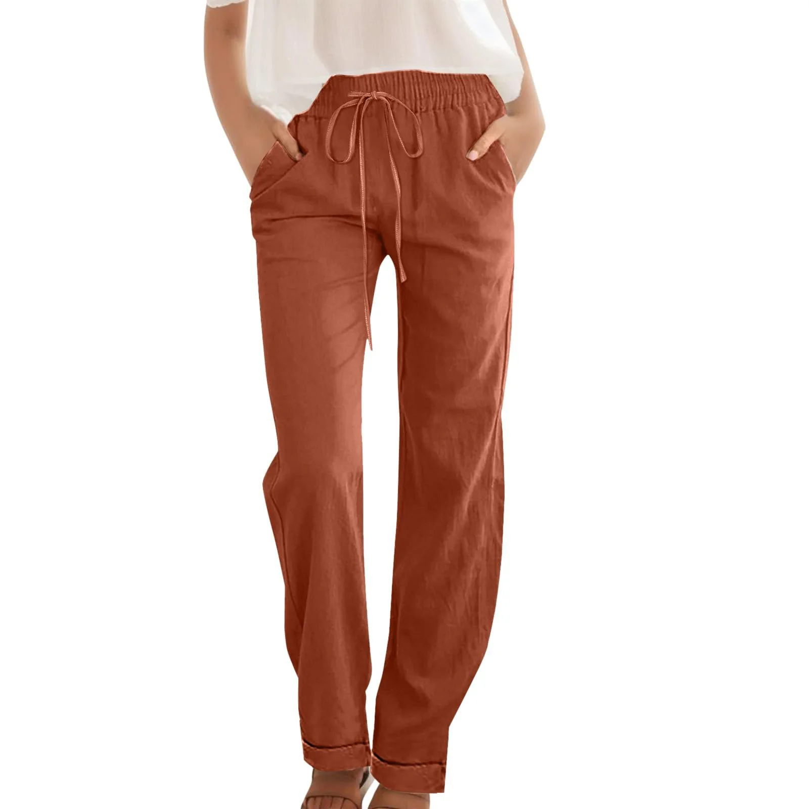 Casual Pants Solid Color Elastic Waist Drawstring Loose Large Size Straight Leg Pants
