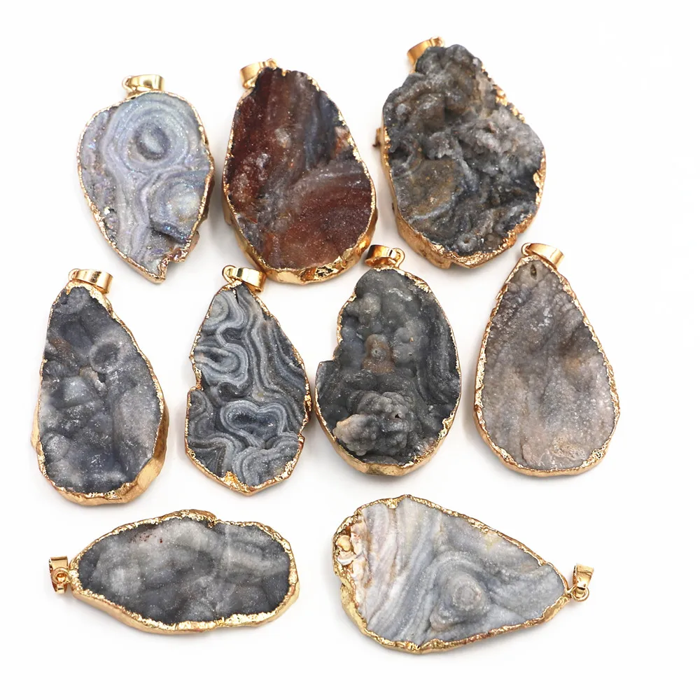 Hot Natural Stone Sky Galaxy Slice Druzys Pendants Purple Crystal Quartz Necklace Male Raw Slab Geode Women 4PCS