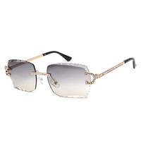 Lunettes de soleil carrées sans monture tendance, design vintage de marque avec diamants, verres taillés, lunettes de soleil pour hommes et femmes, monture en métal, lunettes de luxe 5