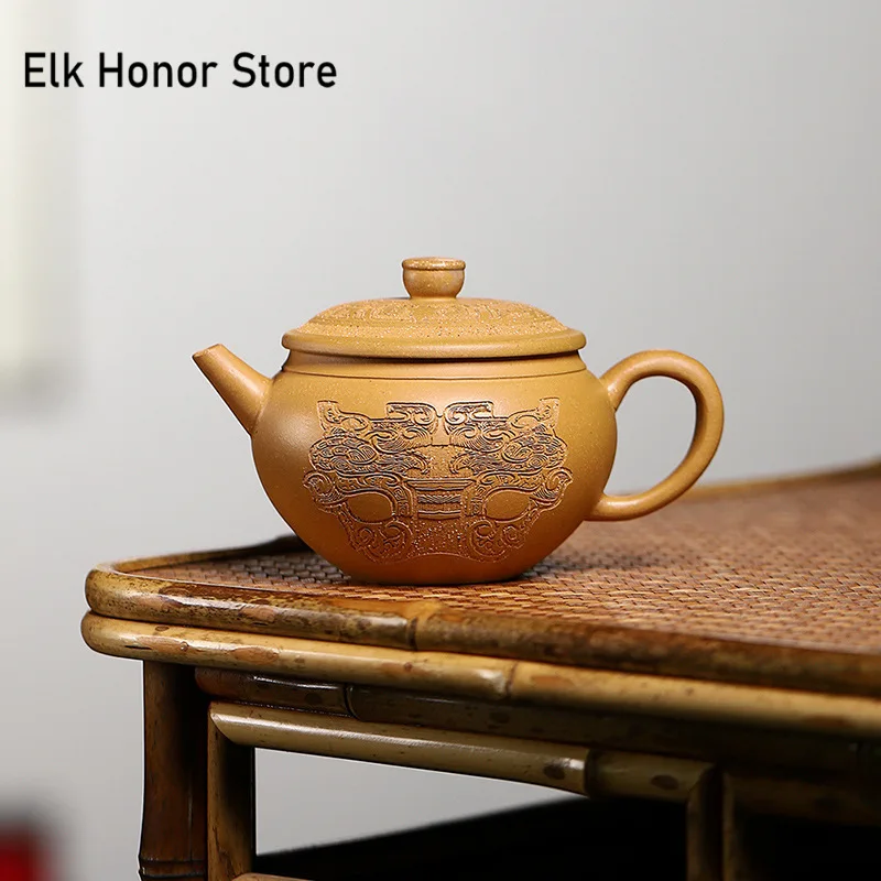 

240ml Yixing Purple Clay Teapots Household Beauty Kettle Handmade Tea Pot Raw Ore Golden Section Mud Zisha Tea Set Accessories