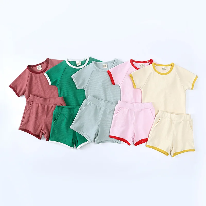 

2023 Children Summer Boy Girl Outfits Cotton Sports Solid T-shirt + Shorts Clothing for 0-7Y Kids Korean Breathable Clothes Set