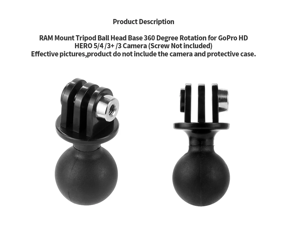 BGNing Aluminium 1-Zoll-Kugelkopfhalterung mit 1/4' 3/8' M5 Gewindeschrauben-Loch für Unterwasser-SLR-Kamerahalterung Stativ-Clip-Adapter – Detail 3
