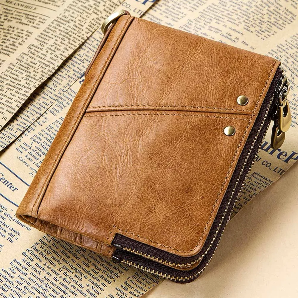 

Casual Men Wallets Short Style RFID High Quality Card Holder Zipper Male Purse Large Capacity Luxury Brand Cow Leather Wallet