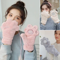 Warm Thick Gloves Cartoon Bear Paw Gloves Solid Color Full Fingers Mittens Anime Cosplay Plush Rope Gloves Girl Winter Mittens