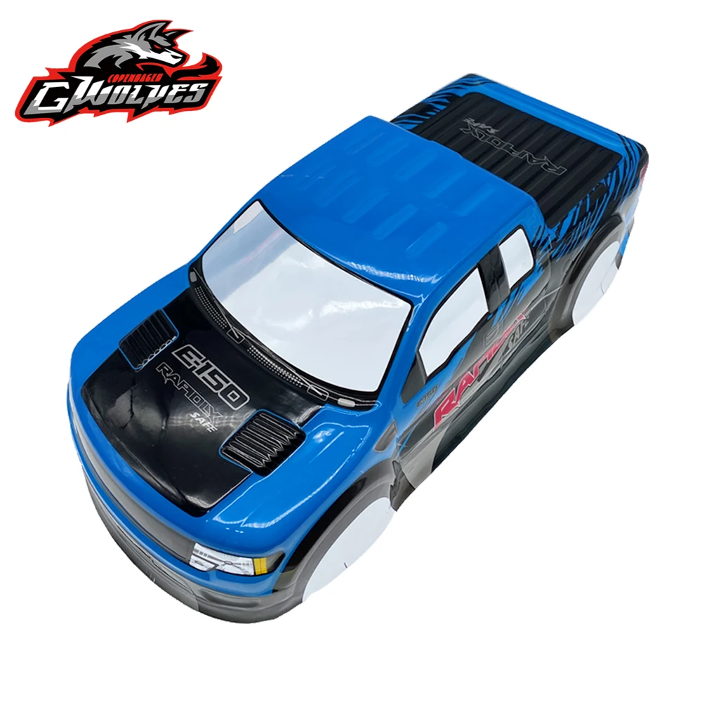 Coque F150 RAPTOR 1/10 RC en PVC bleue vue de profil