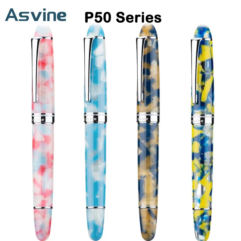 Asvine P50 피스톤 만년필 아크릴 블록, Asvine EF/F/M 쓰기 비즈니스 캘리그라피 펜, 학교 사무용품 문구