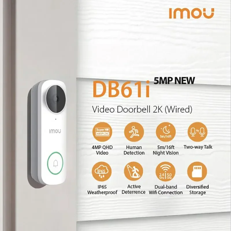 Imou Video Campanello Db61I 2K 5G Smart Home Wired Video Security Protection Visione Notturna Ip65 Telecamera Campanello Per Porte Resistente Alle Int