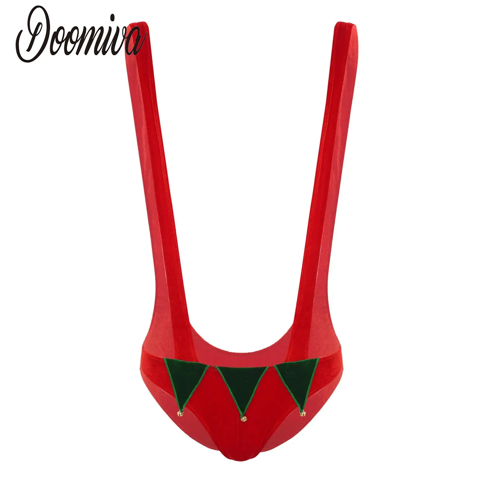 

Мужское рождественское сексуальное нижнее белье, бархатный комбинезон-Манкини, комбинезон с зубчатыми вставками и колокольчиками, U-образное нижнее белье на бретельках, модные трусы, трусы