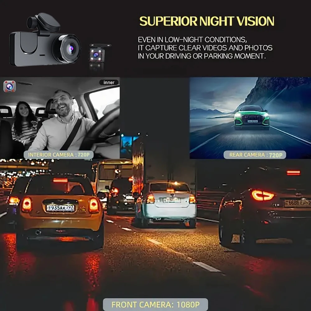 Description Picture 5 of item1080P 2/3 Camera Dash Cam WIFI APP W/ IR Night Vision Loop Recording Parking Monitor Car DVR video recorder Car camera For Cars