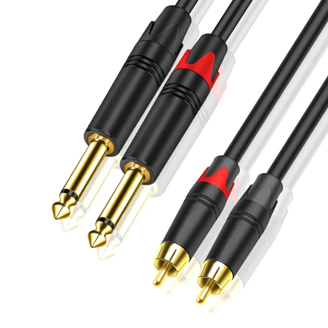 1Pc Dual 1/4 inch 6.35mm to Dual RCA Jack Cable Stereo AUX Audio