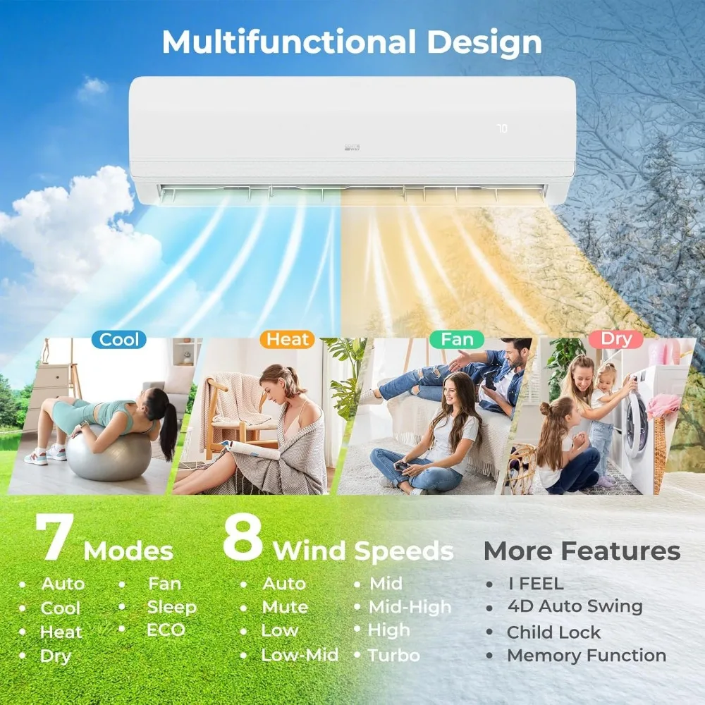 18k BTU Dual 2 Zone Mini Split Air Conditioner, 20 SEER2 9000 BTU Wifi Enabled Ductless Inverter Air Conditioner & Heater Pump 4