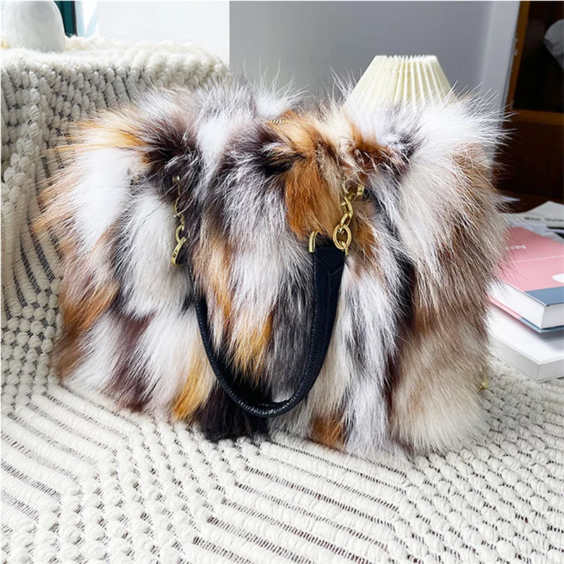 Women's Fashion Designer Fur Bag 2023 New Women's Luxury Fox Fur Handbag Women's Wedding Party Bag Shoulder Foreskin Grass