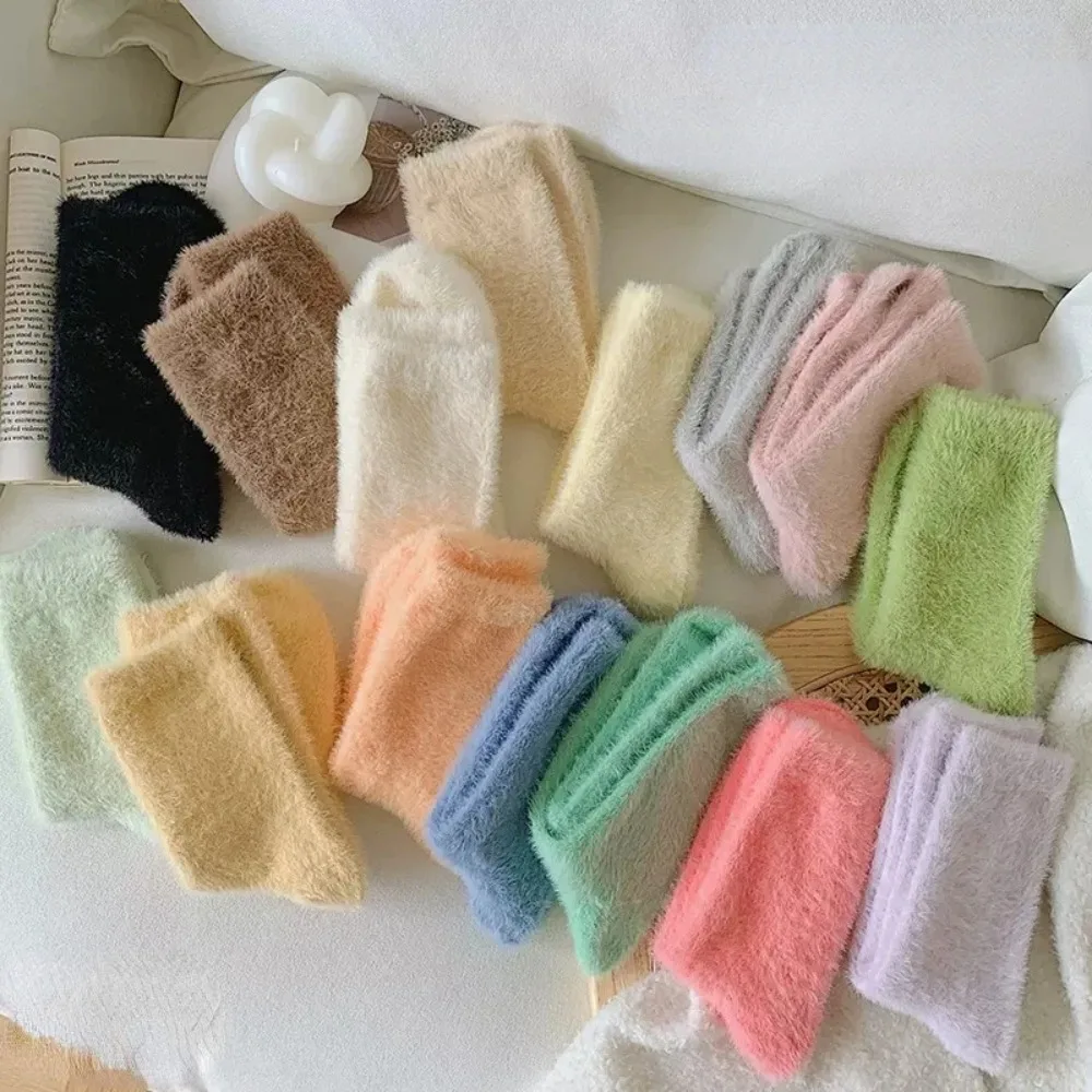 

1Pair Sock Hairy Pile Medium Socks for Women 15 Colors Autumn Winter Thickening Warm Home Sleep Floor Socks Носки Женские Medias