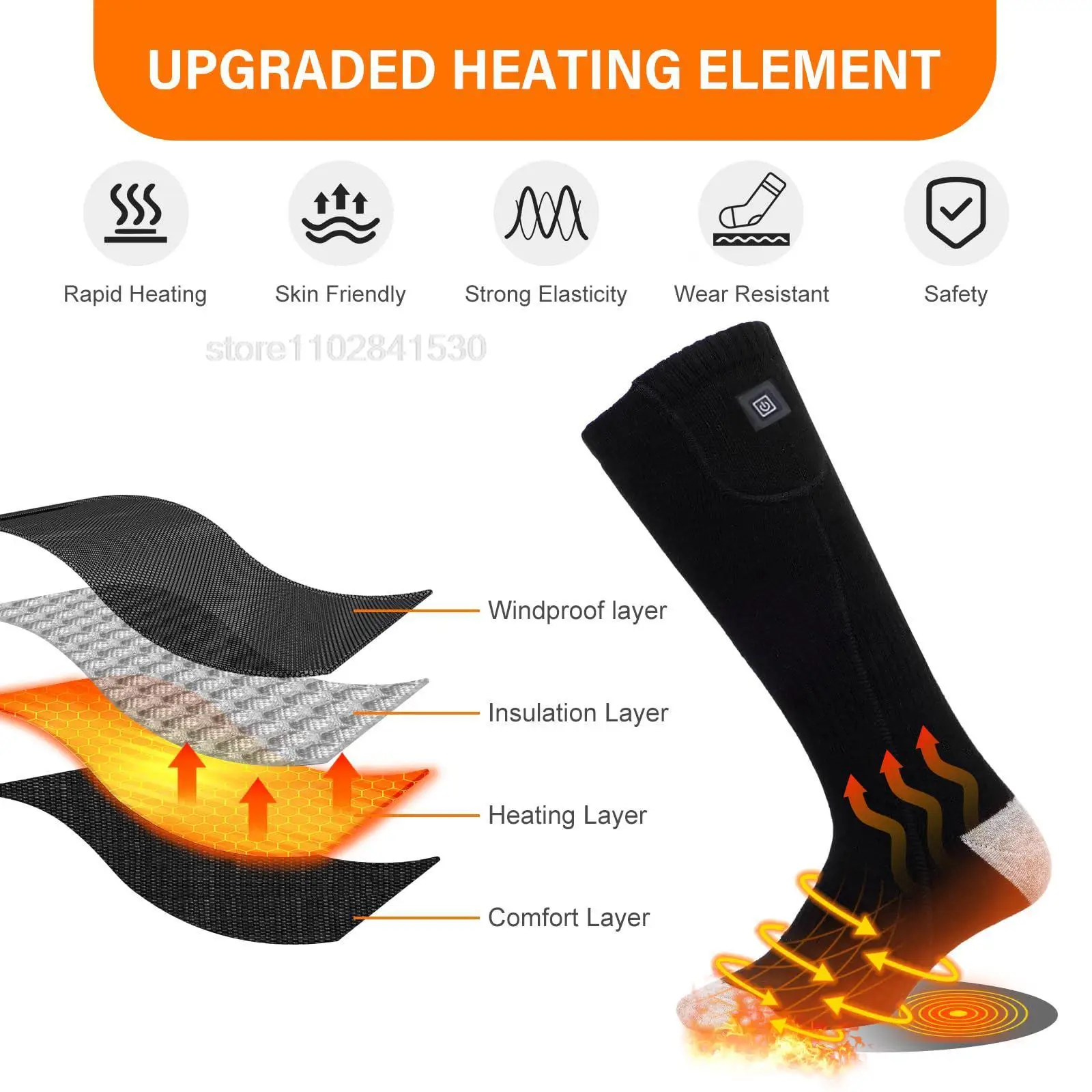 Close-up of Heated Ski Socks