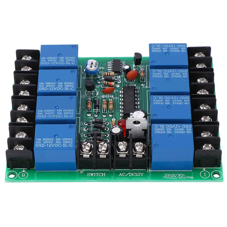 Adjutable 8 Channels Power Time Sequence Board 10A 0.2-4S Audio KTV Stage 