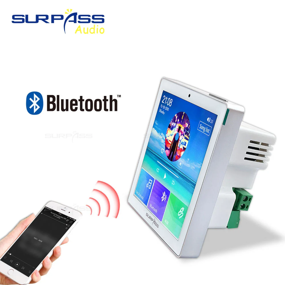 Blue Tooth USB Fm Remote Control Smart In Wall Music Amplifier 4 Inch Touch Screen Embedded Wall Panel For Cafe/ Store/ Home