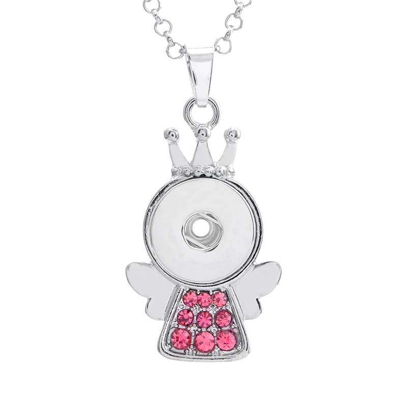 12pcs Rhinestone Angel Eye Snap Button Pendant Necklace Fit DIY 18mm Metal Snaps Buttons Jewelry For Women