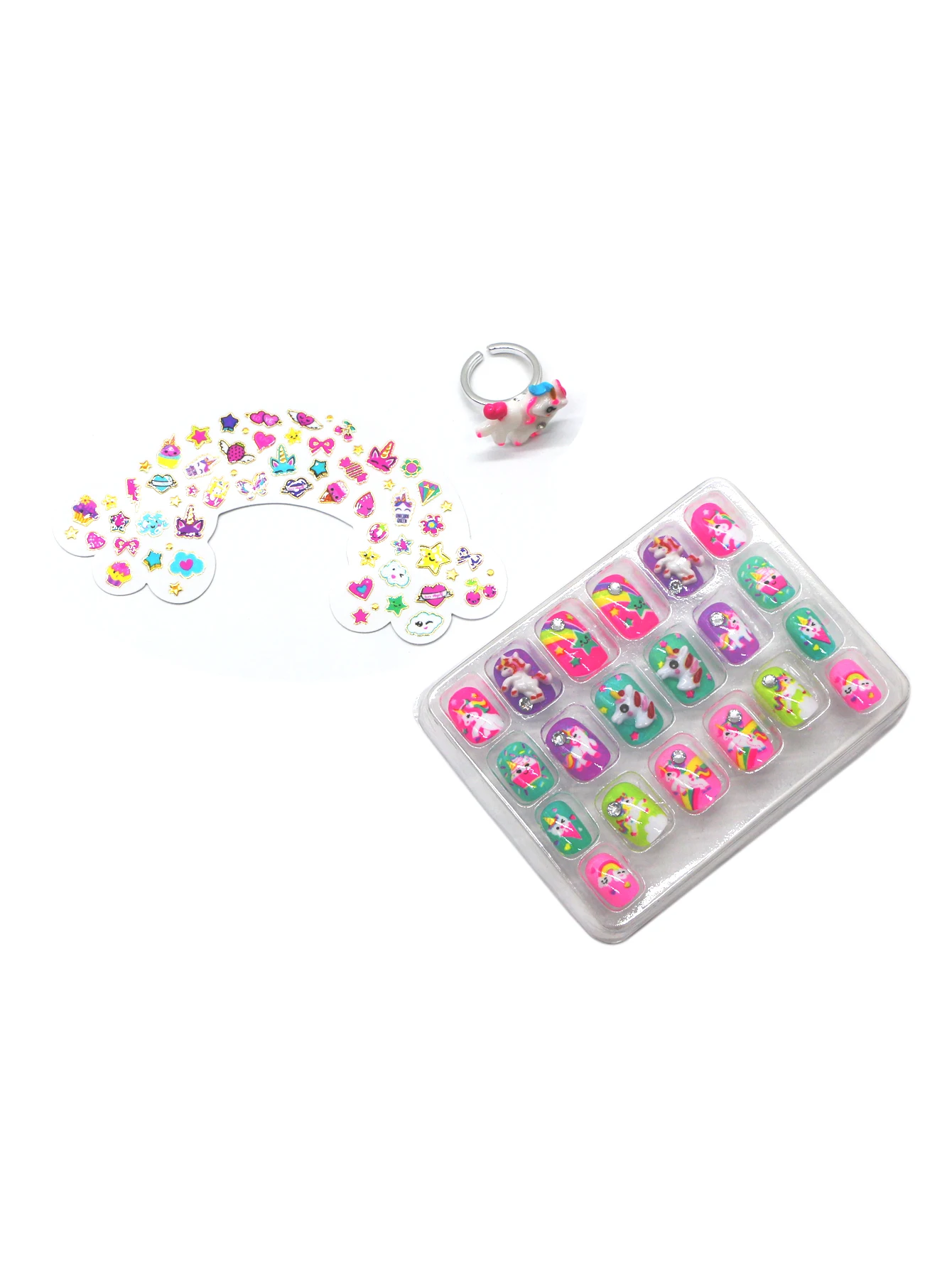 Kids Makeup Set Nail Glitz Press on nail Set Stickers Ring Art Kids Toys
