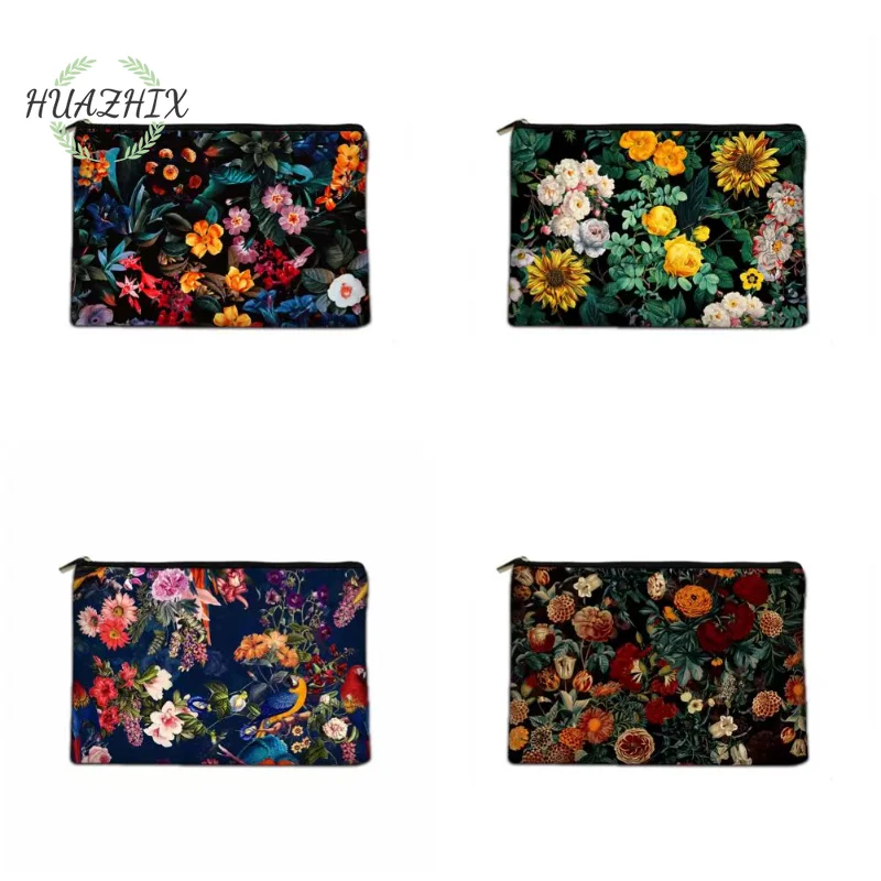 

Oil Painting Flower Pattern Cosmetic Bags Women Makeup Cases Portable Toiletries Storage Organizer Canvas Casual Clutch Bag
