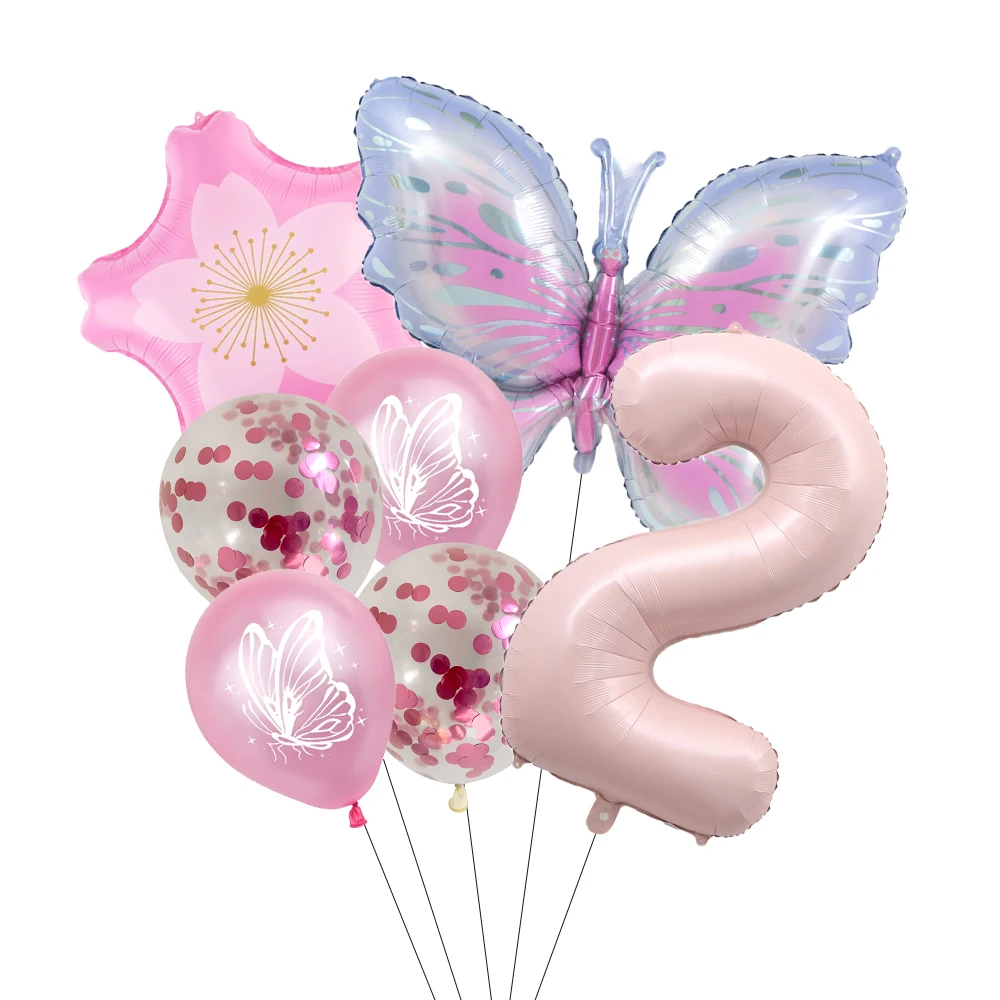 Butterfly Sunflower Celebration Balloon Set - Pink & Blue 7-Piece Party Decor Collection