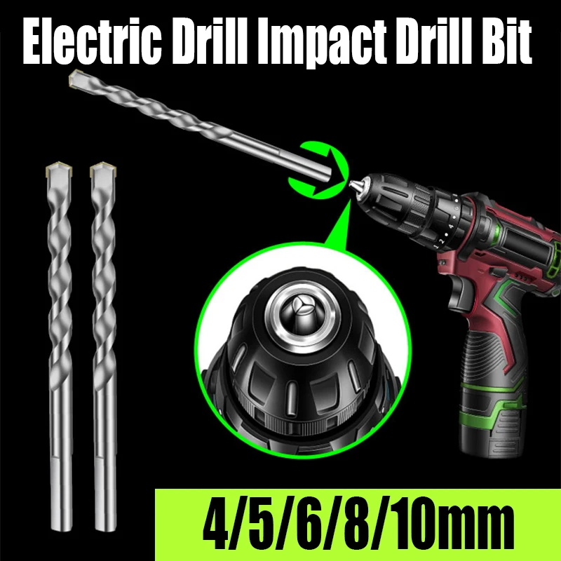 5PC 4/5/6/8/10mm Electric Drill Impact Drill Bit Set Carbide Round/Triangle Shank For Ceramic Tile/Wall/Wood/Plastic Drilling