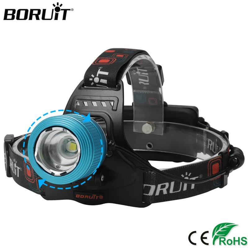 BORUiT RJ-2800 LED Headlamp 2000LM Rotatable Focus Headlight USB Rechargeable 18650 Battery Head Torch for Camping Fishing
