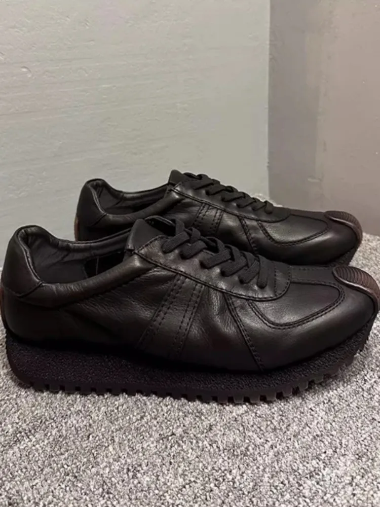 Comfortable Mens Genuine Leather Sneakers Spring Summer Lace Up Spliced Designer Casual Shoes Thick Bottom Jogging Walking Shoes 6