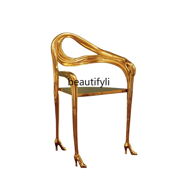 

GY Customized Modern Post-Modern Luxury Art Brass Hand-Foot Chair Villa Hotel Living Room Single Girl Chair