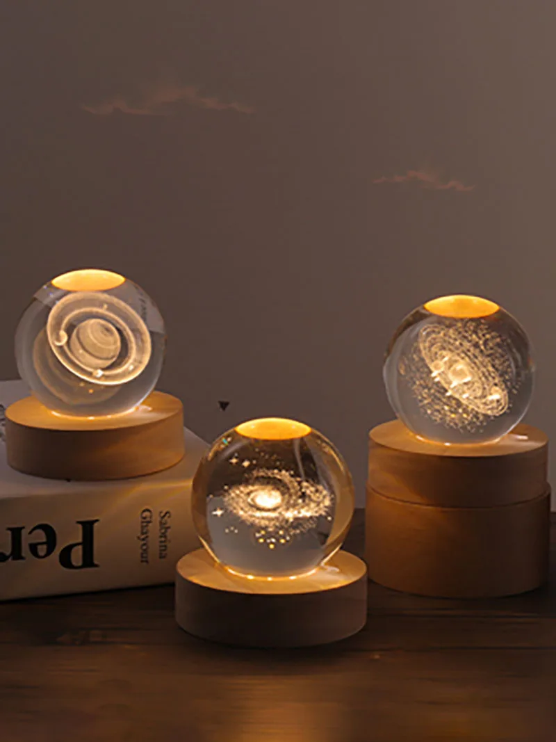 Luminescent Crystal Ball for Tabletop Decoration, Creative Solar System, Glass Ornament