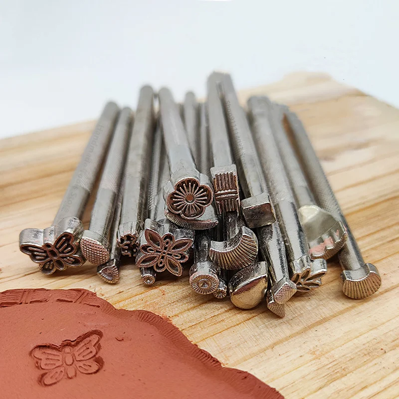 Pottery Stamps Leather Tools Embossing Stainless Steel Flowers Punch DIY Ceramic Manual Stamp Printing Mold Set pottery tools,pottery sculpting tools