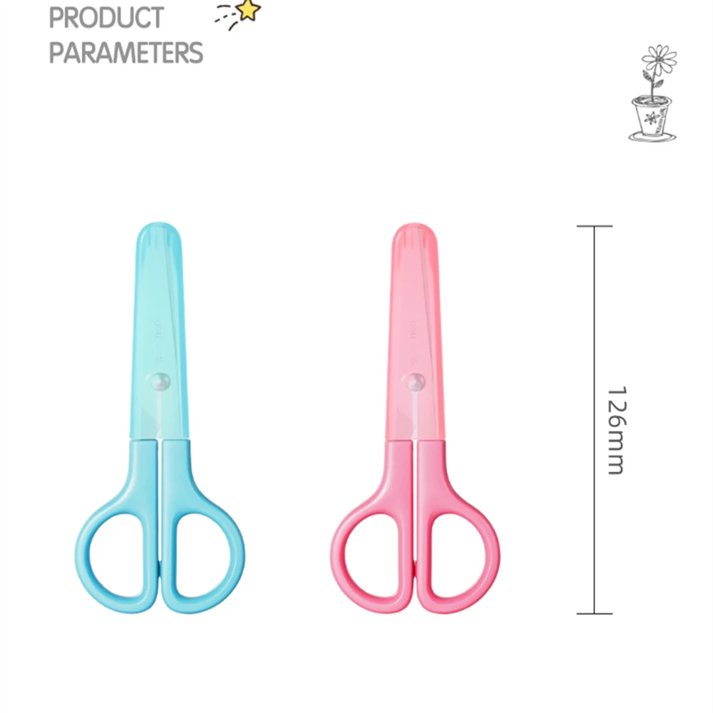 Soft Handle Scissors Portable Scissors Cutter Paper Cutter Stationery Scissors DELI Safty Scissors for Kids Student DIY 122mm With Sleeve