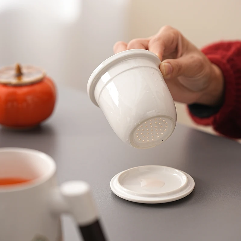 400ml Ceramic Office Cup Tea Separation Tea Cup Filter Mug with Lid High End Household Tea Cups Drinking Utensils Under Glazed