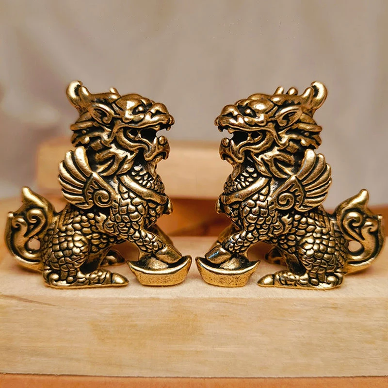 

Chinese Beast Dragon Statue Bronze Figurine Ornament Antique Copper Mythical Animal Miniature Home Decoration Craft Collection
