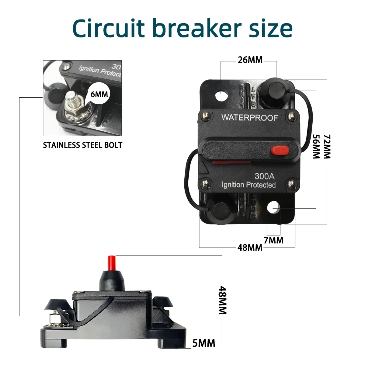 30A to 300A 12V-48V waterproof breaker for cars power fuse with reset 30A 80A 100A 200A 300A