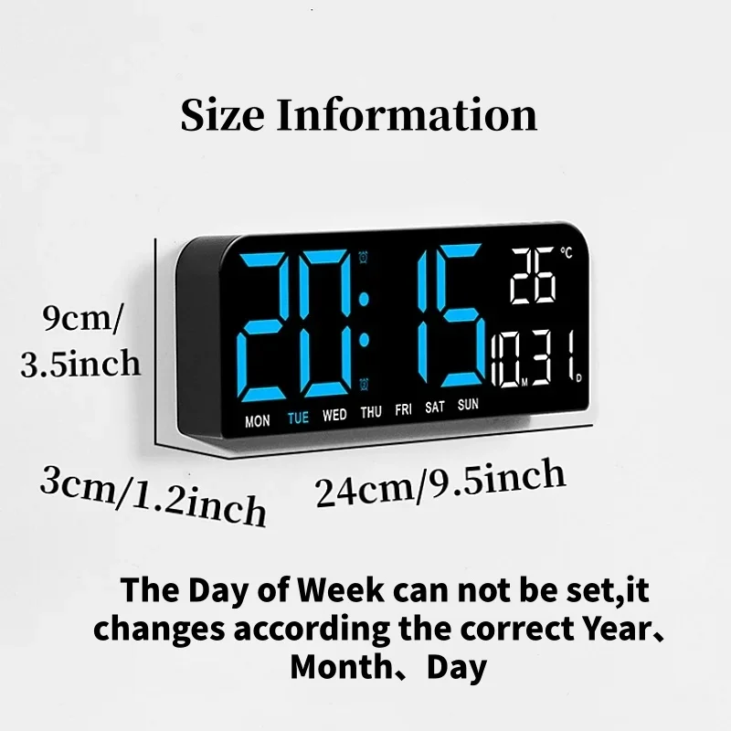 Orologio Da Parete Digitale 13'' Con Telecomando, Grande Display LED, Sveglia Con Doppio Allarme E Temperatura (Verde)