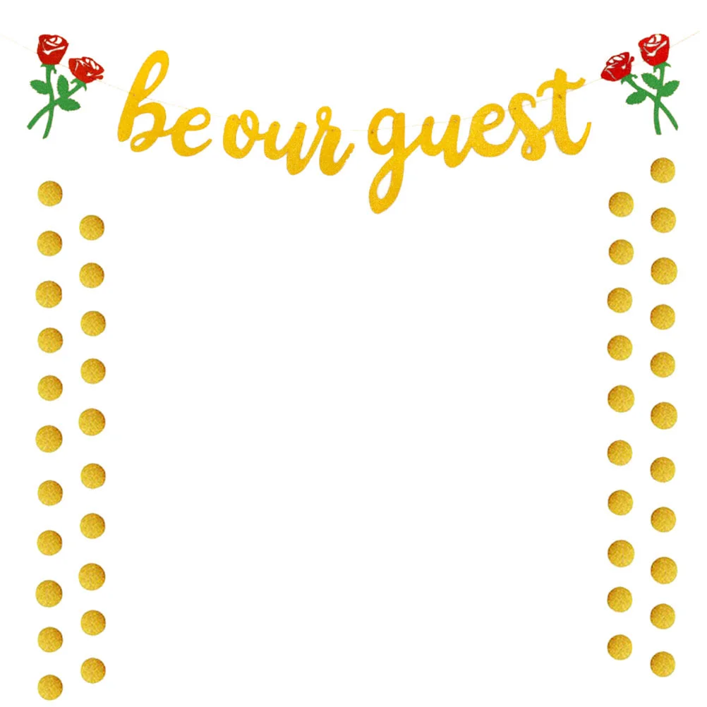 

Engagement Rose Decor Banner Be Our Guest Round Piece Hanging Banner for Single Party Engagement Wedding (1 String Roses To Be