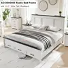 Farmhouse King Size Bed Frame with 52" Tall Full-Panel Headboard, No Squeak, No Box Spring Needed, Antique White 4
